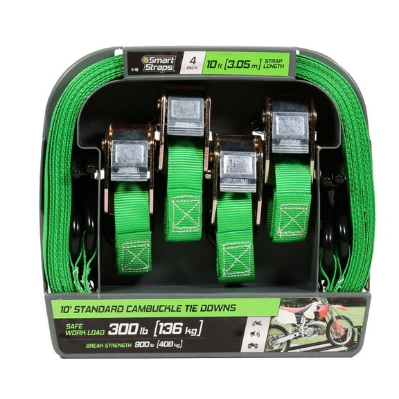 10' 900 lb Cambuckle Tie Down 4 Pk Green