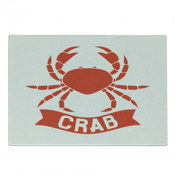 Crabs Cutting Board, Exotic Aquatic Animal in Red Marine Cuisine Ocean Wildlife Shellfish, Decorative Tempered Glass Cutting and Serving Board, Small Size, Scarlet White, by Ambesonne