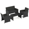 thumbnail image 2 of Costway 4 PCS Patio Conversation Set with Seat Cushions & Tempered Glass Tabletop, Porch Black+Black, 2 of 10