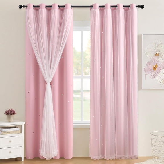 AUQ Light Pink Girls Curtains for Bedroom, Girls Room Blackout Curtains for 63 Inches Long Unicorn Bedroom Decor for Kids Room Darkening Curtains Decor Window Drapes 34X63 Inches
