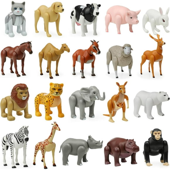 Beverly Hills Farm Animal Toys and Safari Animal Figurines Set of 20 Safari Zoo Farm Animal Toys for Toddlers Large Realistic Animal Figures Doll Collection Sweet Li'l Family