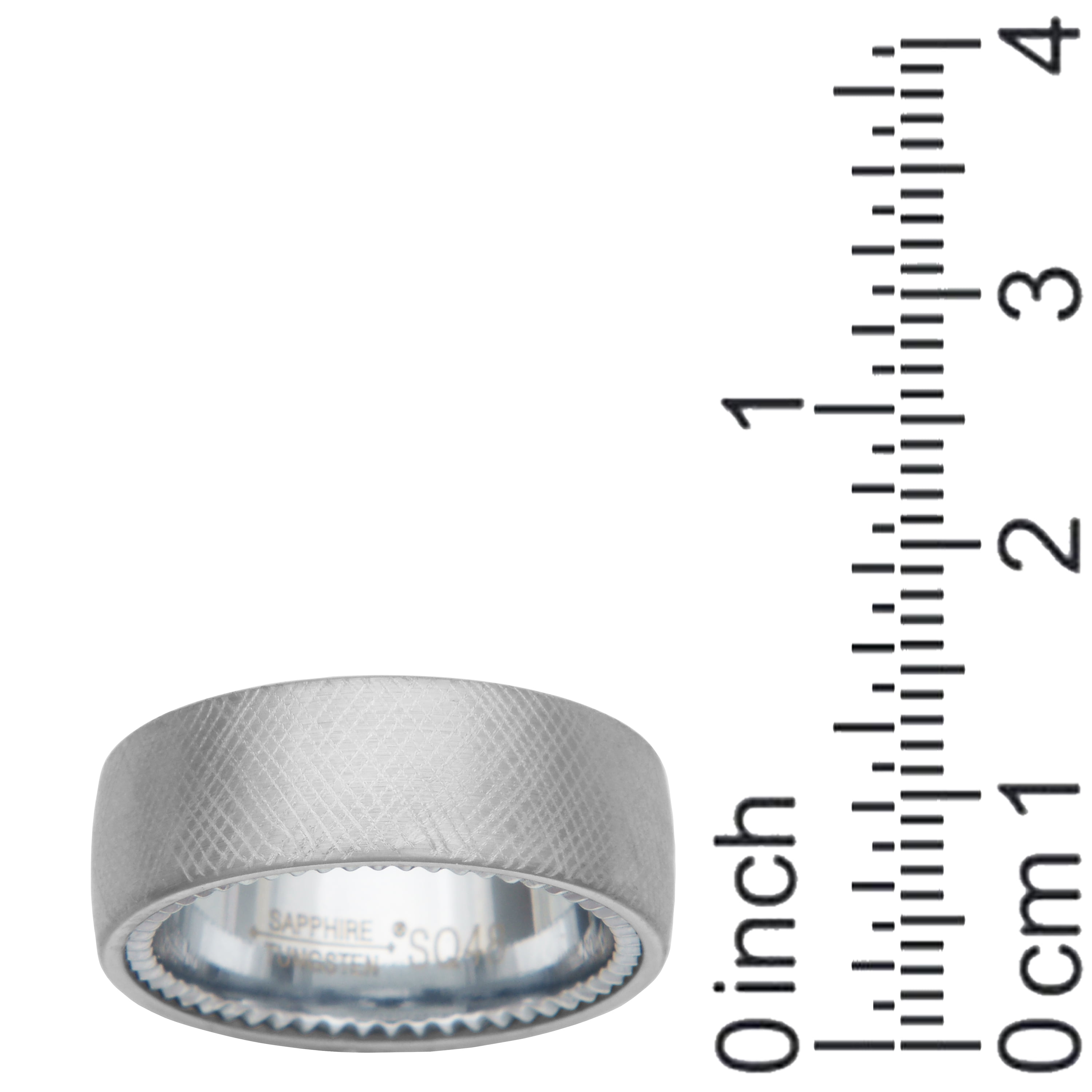 Forever Facets White Sapphire Tungsten Crosshatch Comfort Fit Wedding Band, Size 9, Male