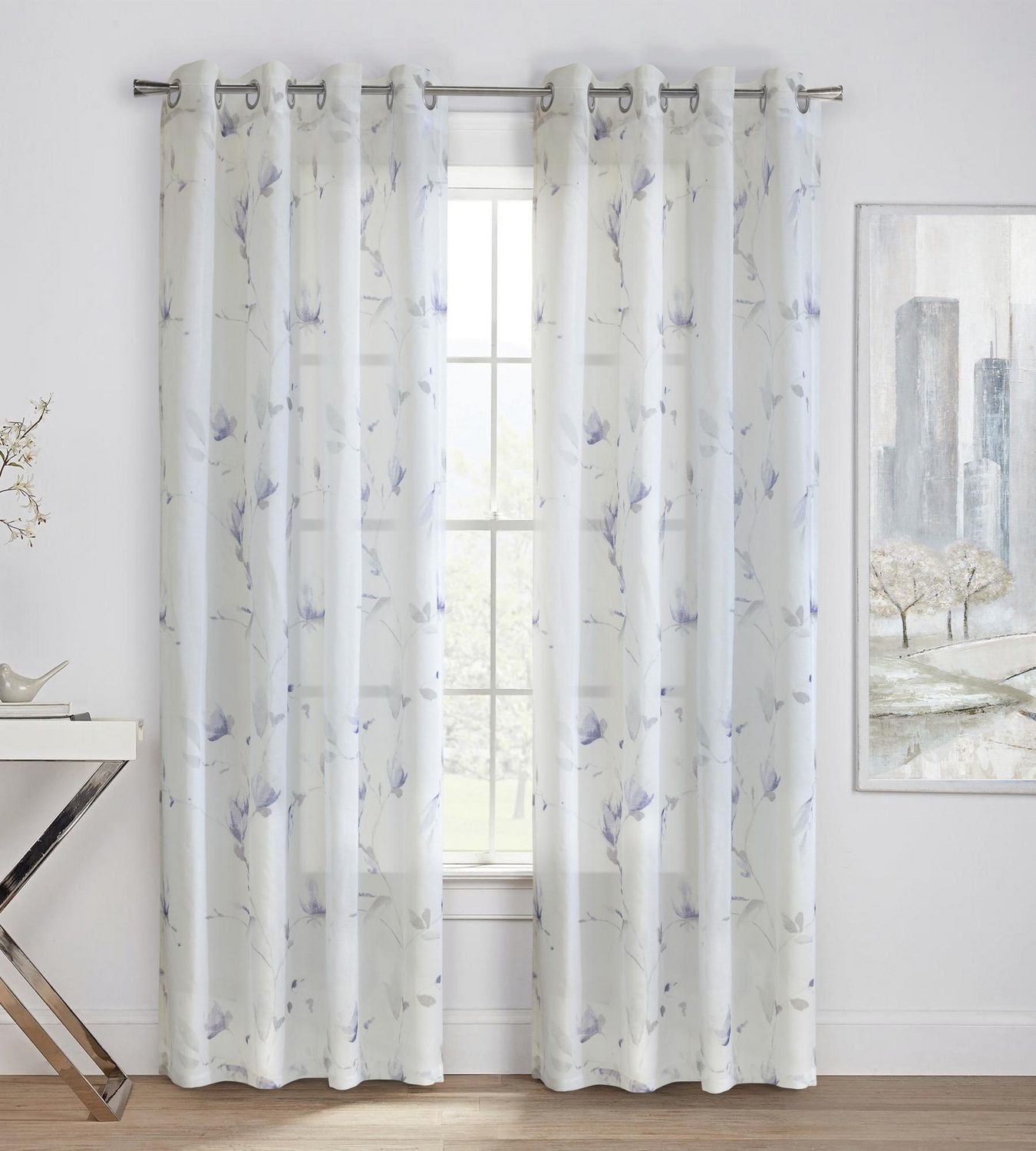 Loft Living Synergy Floral Printed Faux Linen Grommet Single Curtain Panel Semi-sheer 52" x 63" in Coral