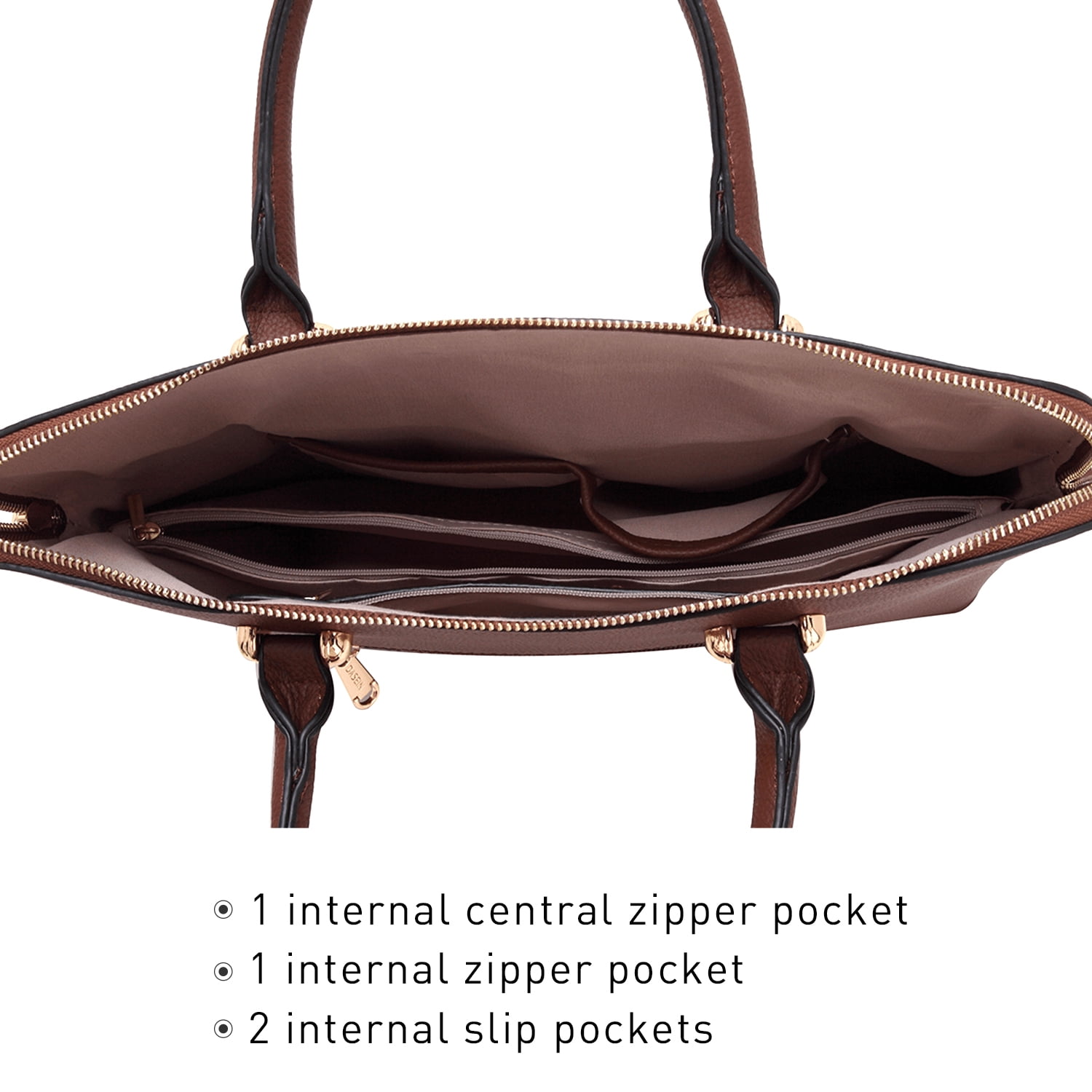 Dasein Women's Vegan Leather Structured Briefcase Handbag with Wristlet, Black, 2-Piece