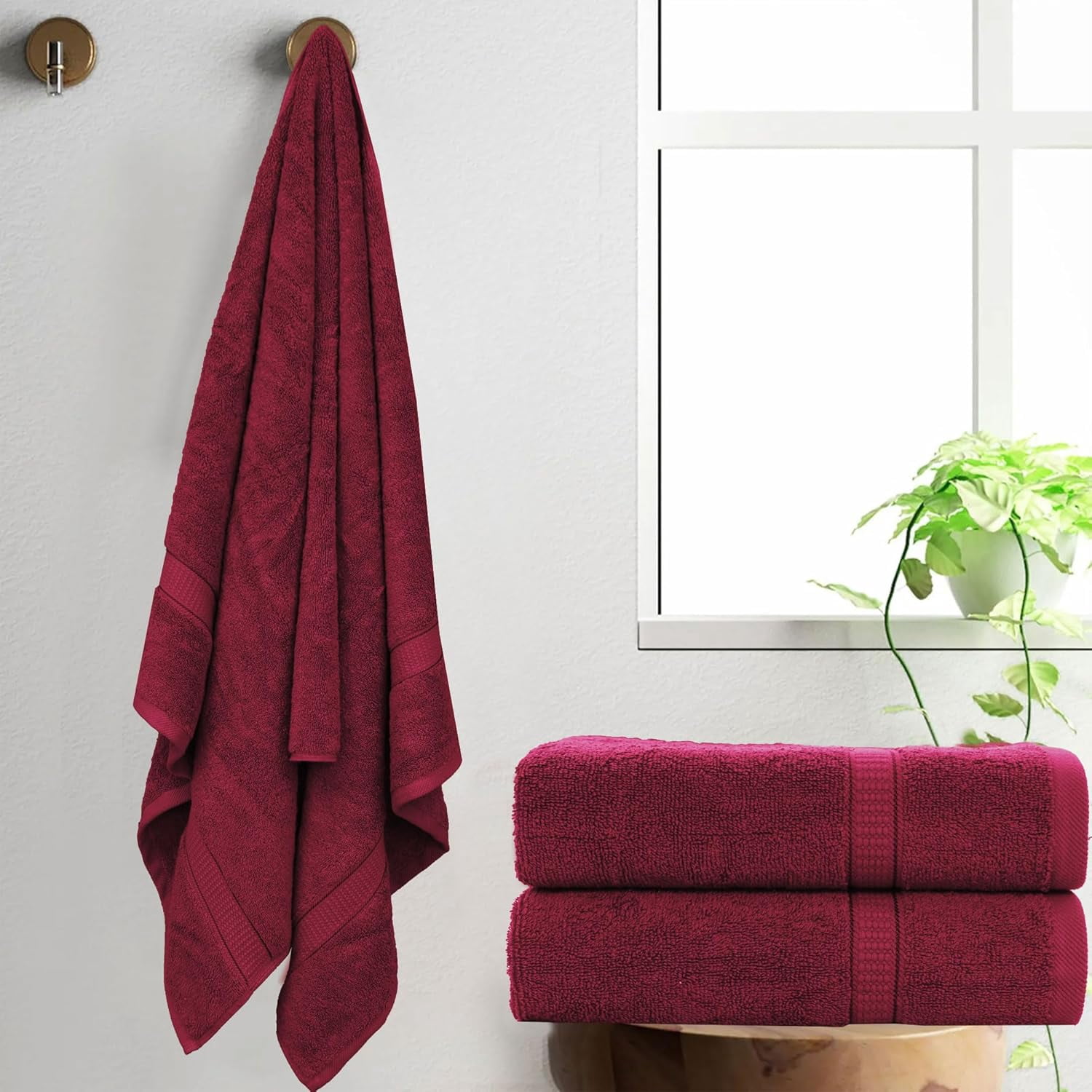 Gold Textiles Luxury 10 Piece Towel Set (Bath Mat 27x54, Hand Towel 16x30, Washcloth 13x13, Bath Mat 22x34) Ultra Plush Absorbent Cotton Towels For Bathroom (Red Wine, 10 Piece Towel Set)