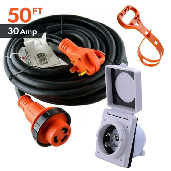 GoWISE Power Set: 50Ft 30 Amp RV Extension Cord with 30 Amp RV Power Inlet