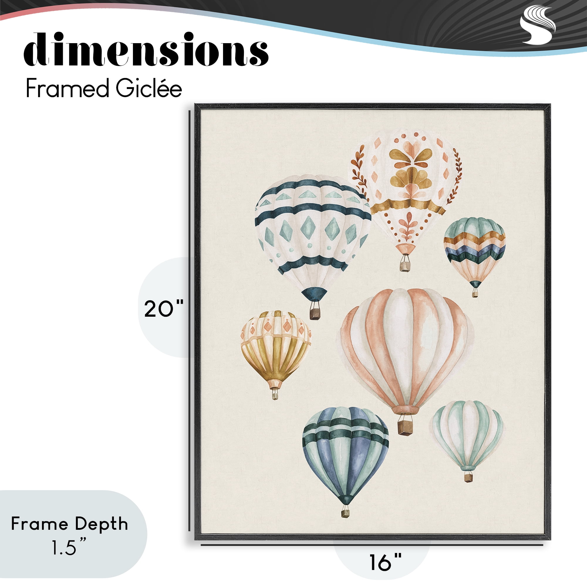 Stupell Industries Wanderlust Hot Air Balloons Black Framed Giclee Art, design by Bethany Sandoval