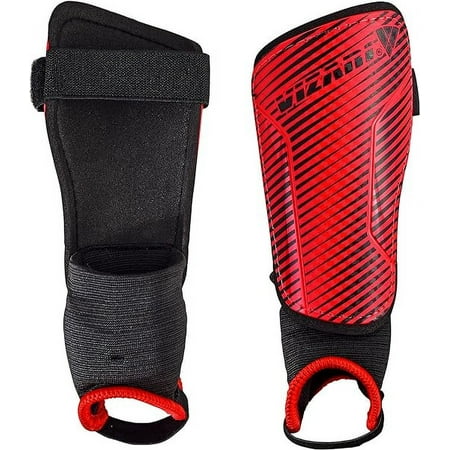 Vizari Matera Soccer Shin Guards with Ankle Protection for Kids, Youth, and Adults | Lightweight and Durable Gear for Ages 3+ - RED/BLACK, L