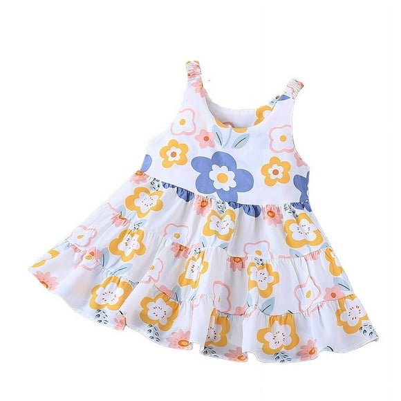 Dvkptbk Toddler Girl Dress Mignon Été Sans Manches Imprimé Floral Enfants Princesse Robe Slip Robe