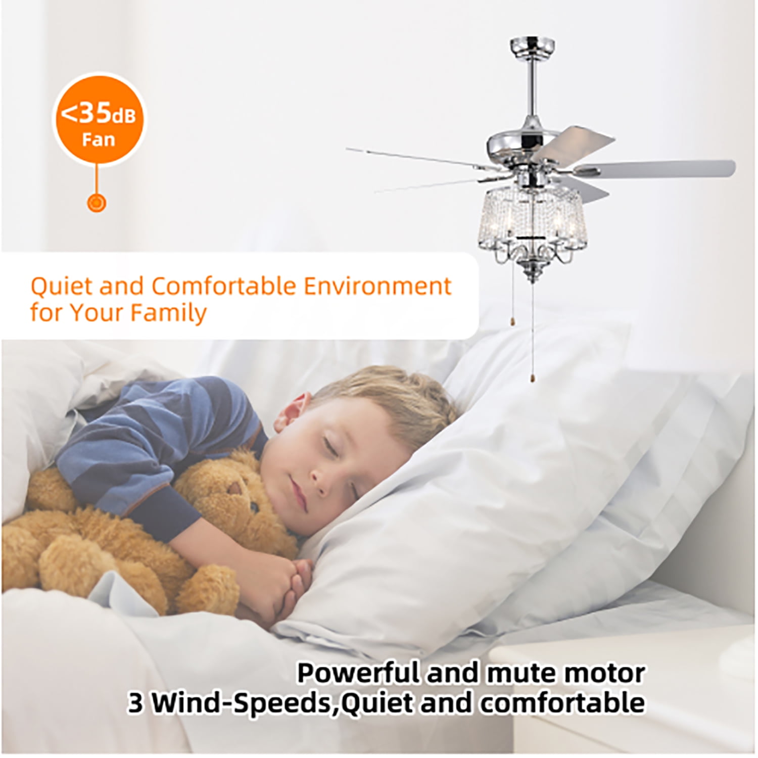 Resenkos Ceiling Fans with Lights, 52 Inch Crystal Ceiling Fan with 5 Wood Reversible Blades,Reversible Ceiling Fan, Modern Ceiling Fan for Bedroom Resenkos Ceiling Fans with Lights, 52 Inch Crystal Ceiling Fan with 5 Wood Reversible Blades,Reversible Ceiling Fan, Modern Ceiling Fan for Bedroom