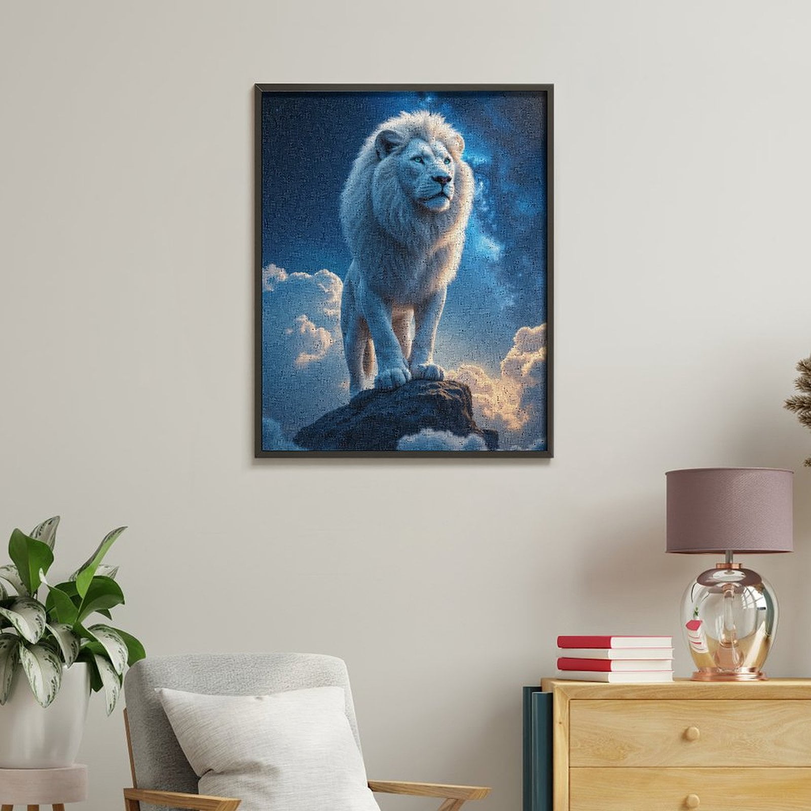Paint by Numbers Kit for Adults, White Lion Standing On Rock Paint by Numbers, Easy Paint by Numbers Kit for Adults Beginner, DIY Adult Paint by Number Kits on Canvas, Home Decor