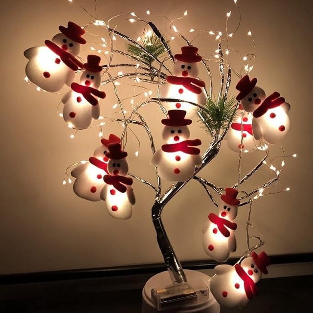Guirnalda de luces navideñas con forma de muñeco de nieve, 20 luces LED, funciona con pilas, para árbol de Navidad, hogar, jardín, dormitorio, decoración de fiestas en interiores o exteriores, 9,8