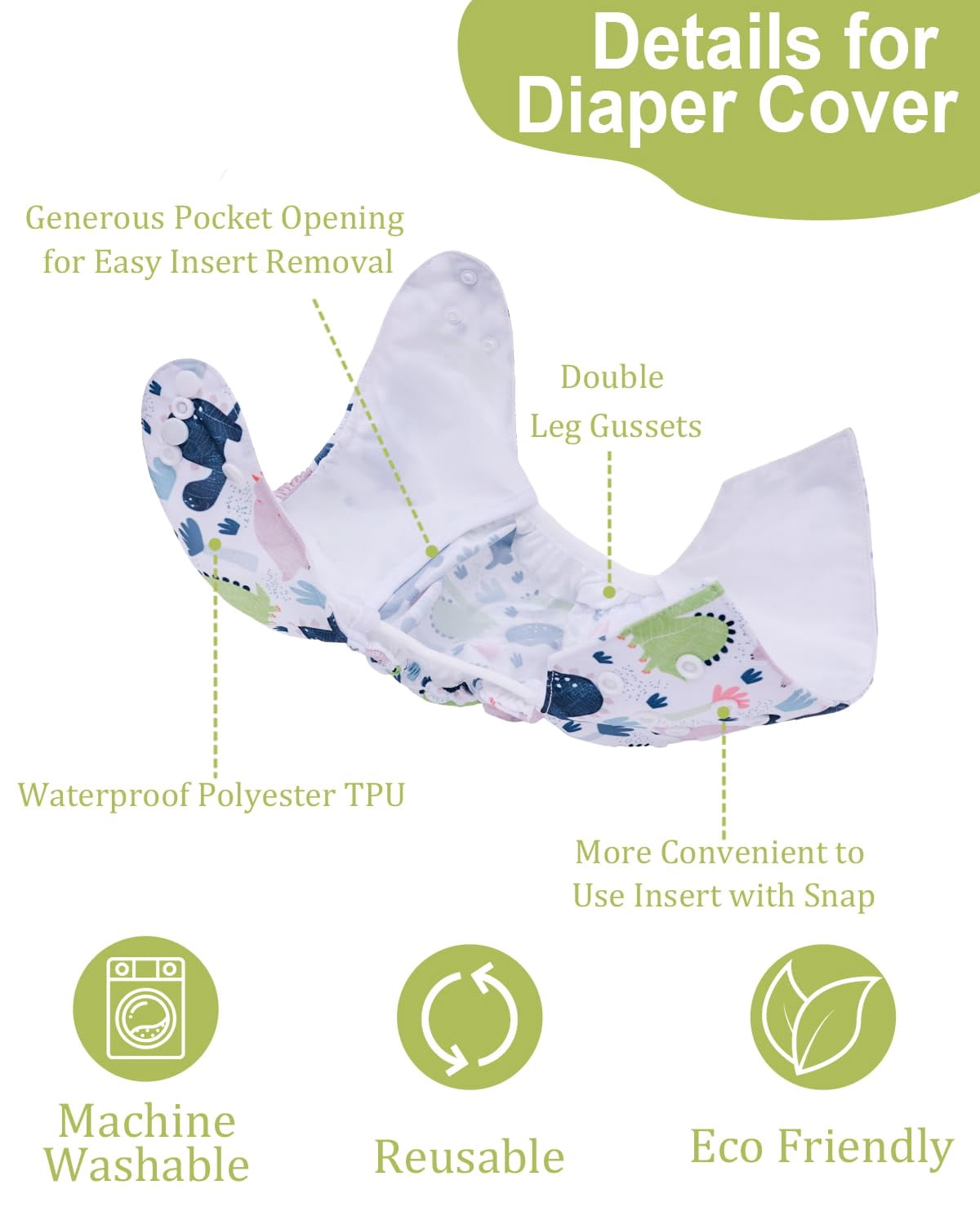 Cloth Diaper Covers 6 Pack with Wet Bag for Fitted Diapers and Prefolds with Double Gussets, Adjustable and Reusable for Baby Boys and Girls