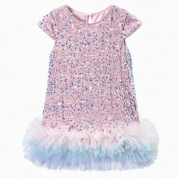 UAYOTSE Girls Sequin Dress A Line Sparkly Sleeveless Wedding Gown Party Dresses For Girls,Sizes 6-7 Years