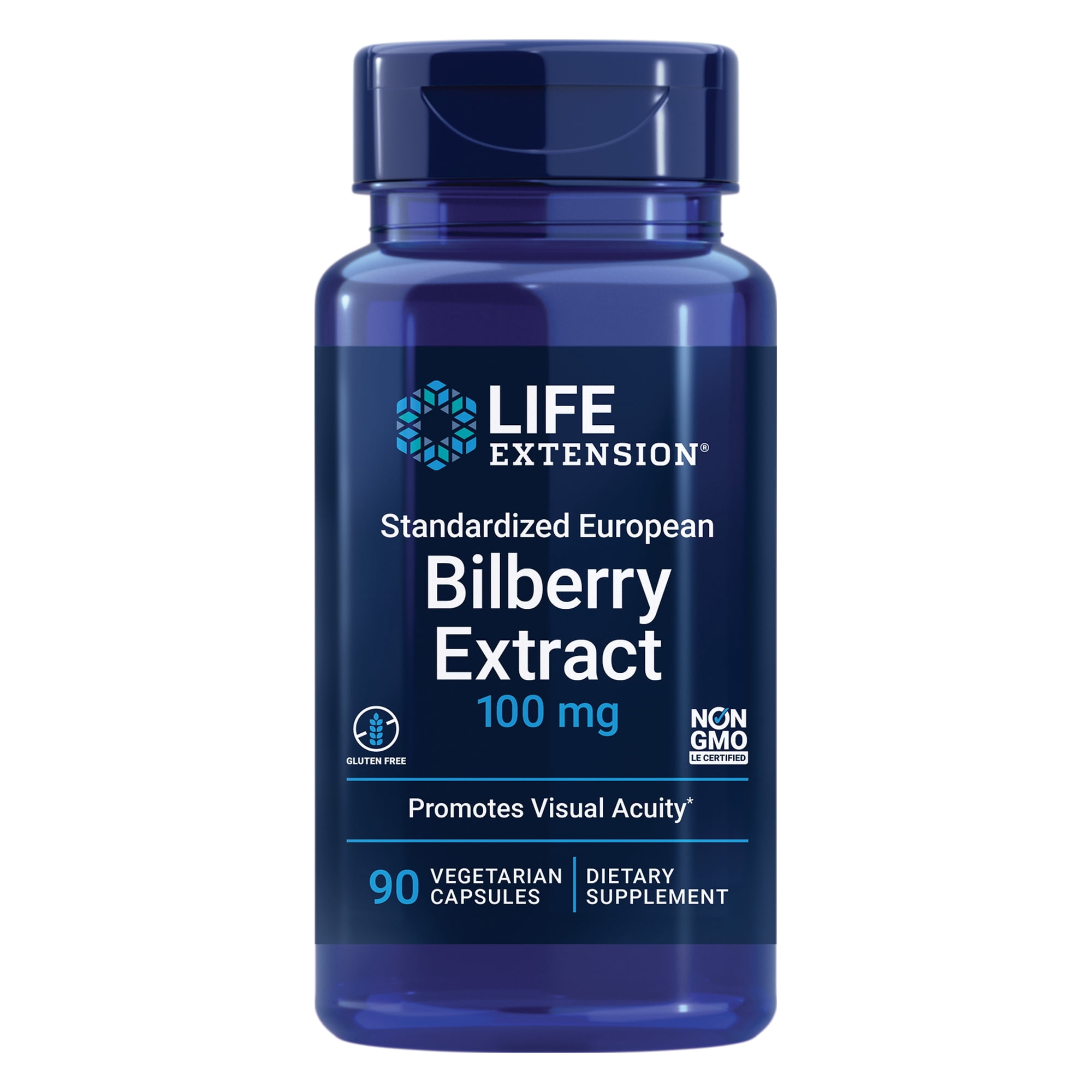 Life Extension Standardized European Bilberry Extract, 100 mg, MirtoSelect® Vaccinium myrtillus, eye health, circulation, lubrication, gluten-free, non-GMO, vegetarian, 90 capsules