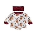thumbnail image 1 of CNKOO Ensemble de Combinaisons pour Bébés Filles Imprimé Animal Manches Longues Col et Bandeau, 1 of 9