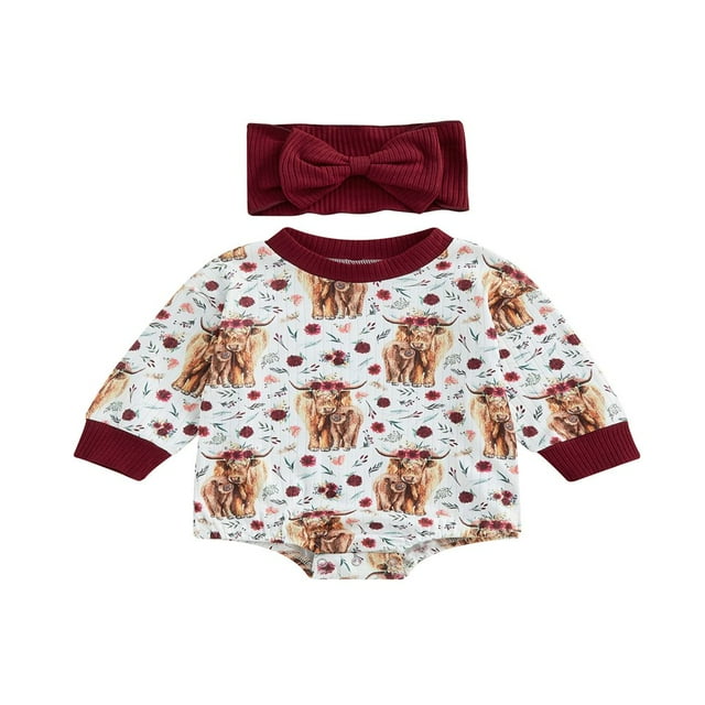 CNKOO Ensemble de Combinaisons pour Bébés Filles Imprimé Animal Manches Longues Col et Bandeau