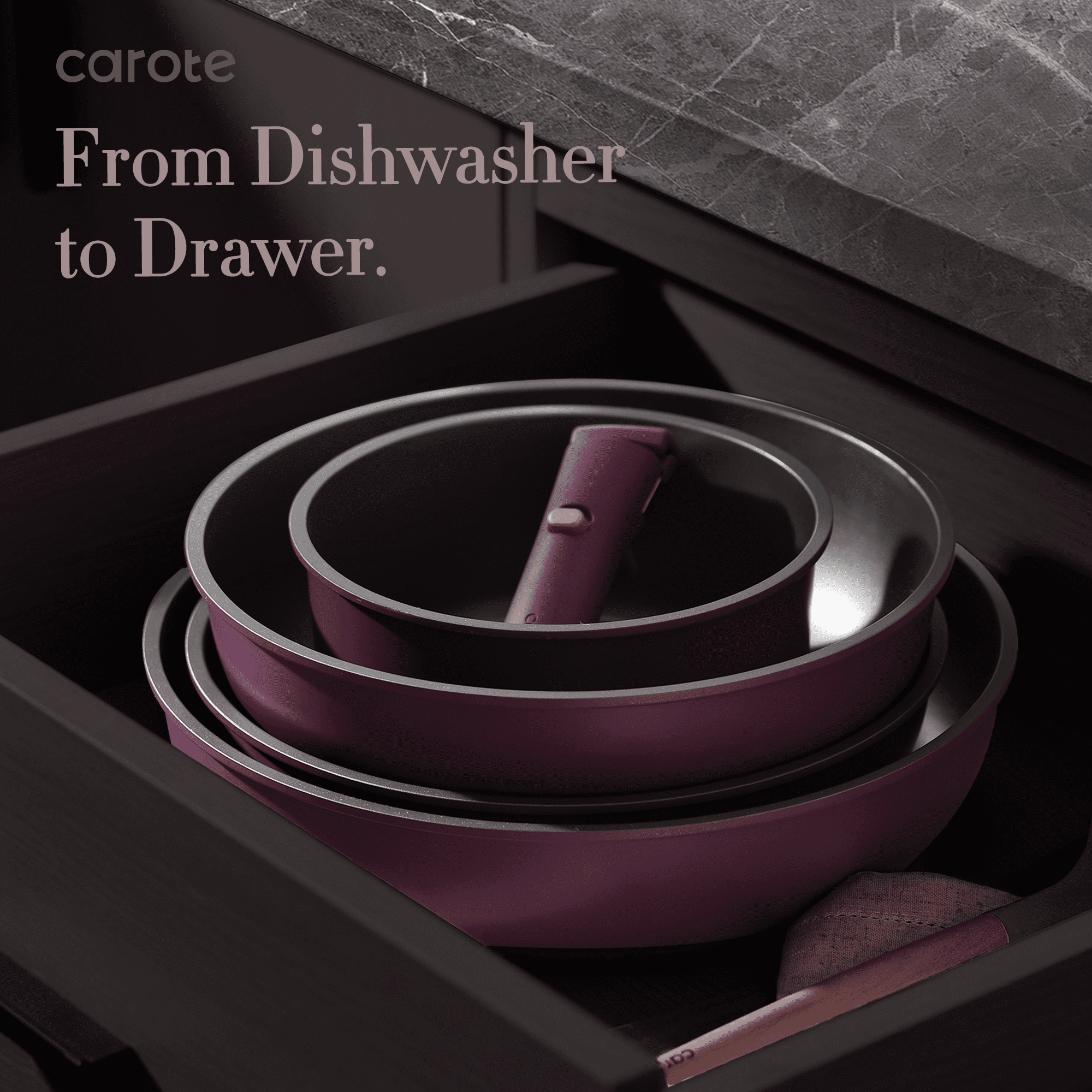 Carote 20 Pcs Nonstick Cookware Sets, Pots and Pans Set with Detachable Handles, Oven Safe, Induction Cookware, Stackable Kitchen Cooking Set, Ultra Violet