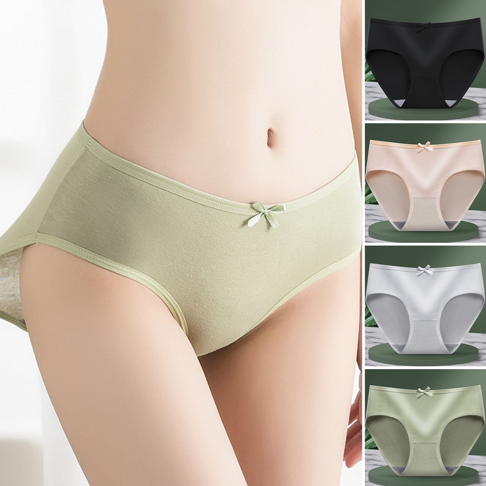 rygai Women Underwear Breathable Mid Waist Elastic Korean Style Girl  Underpants Intimates for Daily Wear,Skin Color M 