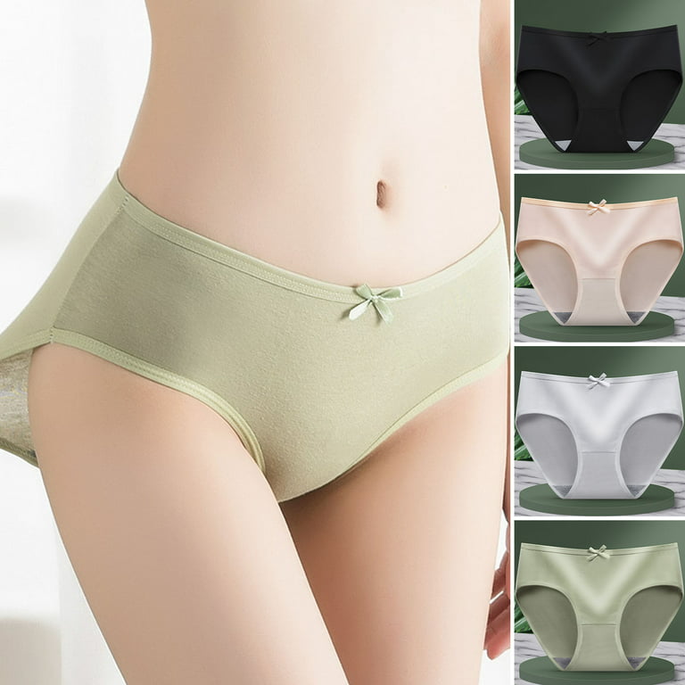 rygai Women Underwear Breathable Mid Waist Elastic Korean Style Girl  Underpants Intimates for Daily Wear,Skin Color L 