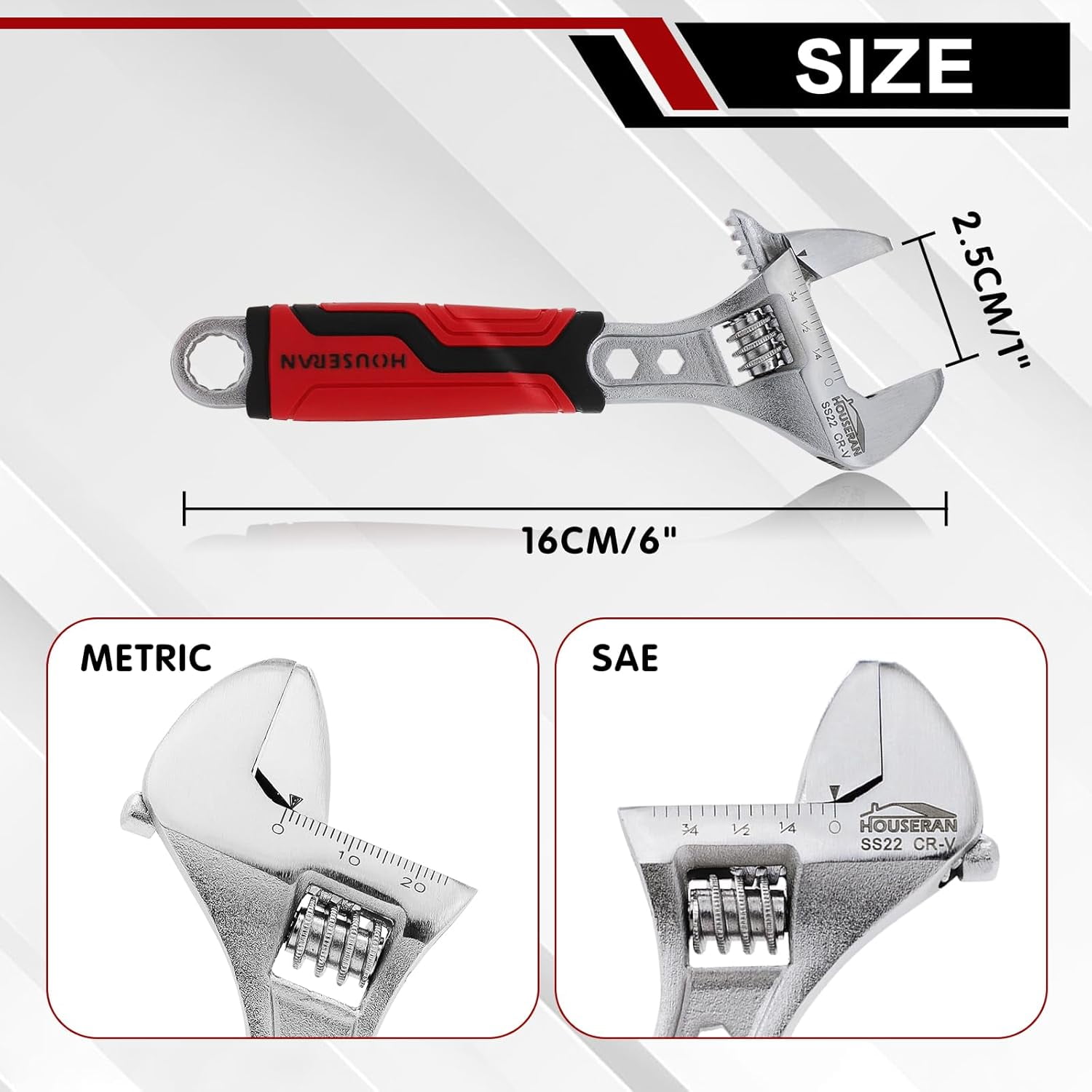MKEUDQ-6-Inch Adjustable Wrench, Wide Jaw Adjustable Wrench with Anti-Slip Grips, Cr-V Steel Wrenchs for Home Repair, DIY, Garage