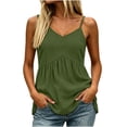 thumbnail image 3 of Tqcoqu Women's Crewneck Spaghetti Strap Pleated Ruffle Hem Sleeveless Cami Tank Peplum Top,Army Green Women's S-XXL, 3 of 7