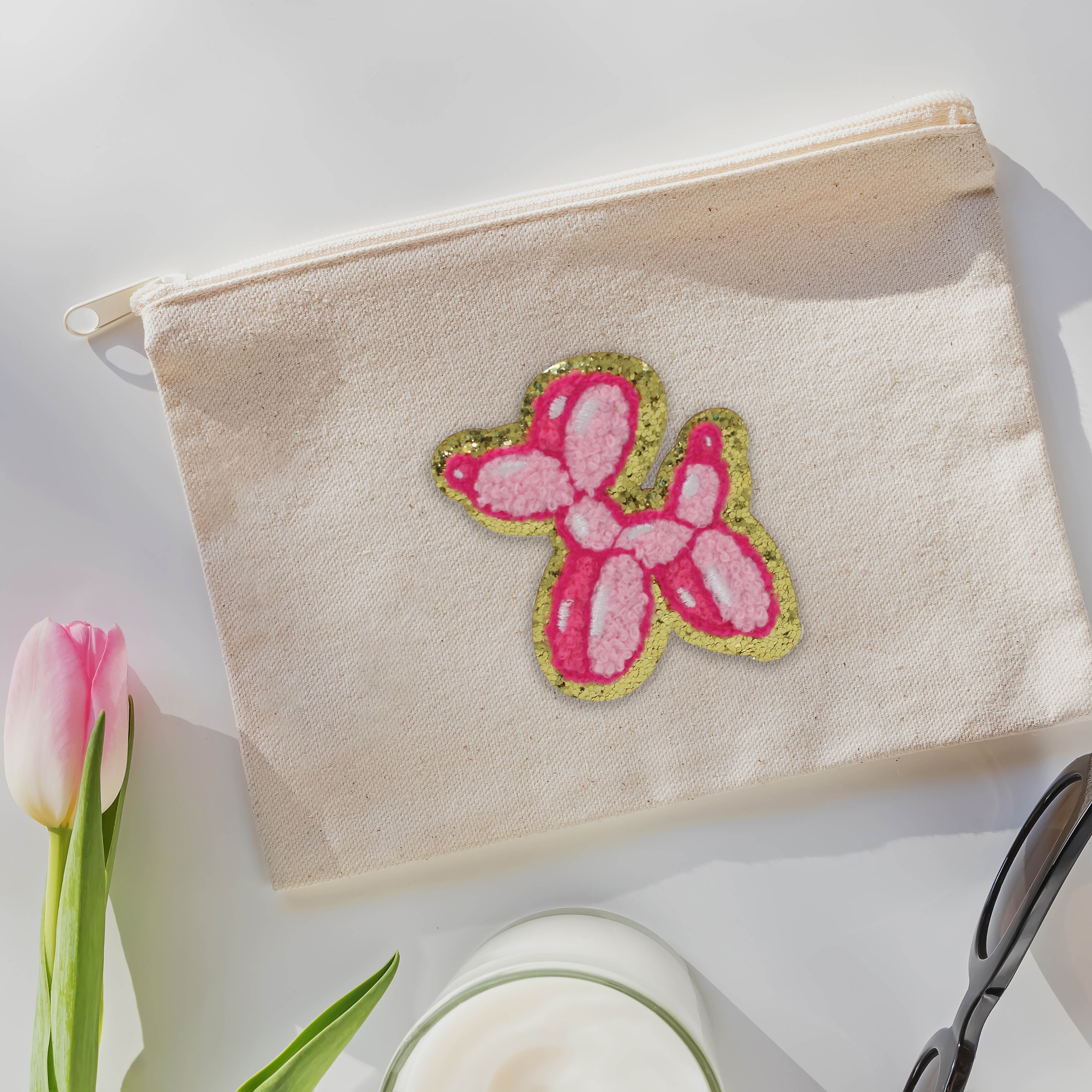 Gwen Studios Embroidered Pink Balloon Dog Iron-on Patch Applique, 2.75" x 2.75"