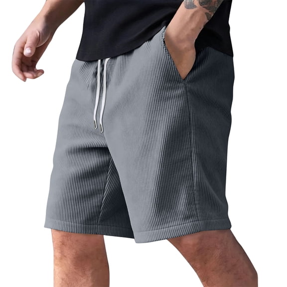 Dwellite Mens Corduroy Shorts Elastic Waist Drawstring SweatShorts Summer Beach Lounge Short with Pockets Gray 2XL