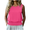 thumbnail image 2 of Women's Casual Pleated Sleeveless Top | Round Neck Elastic Hem Summer Blouse, 2 of 7