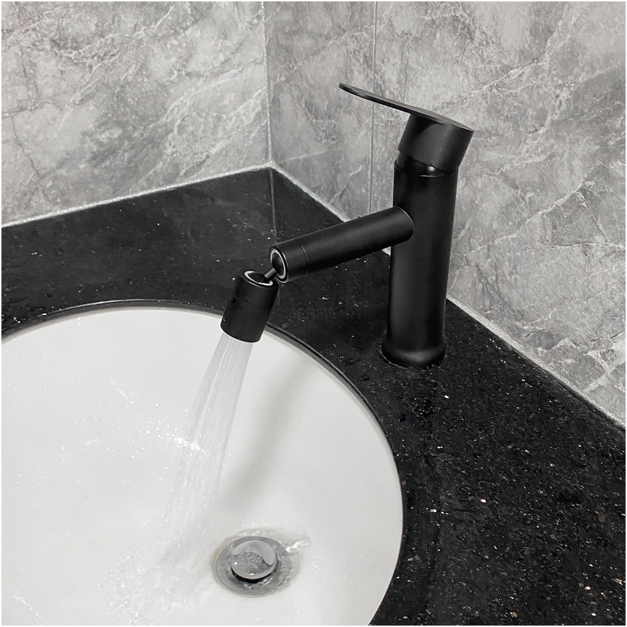 JERFIT Single Hole Bathroom Faucet, Matte Black Modern Vanity Sink Faucet with Single Handle for Easy Temperature Control