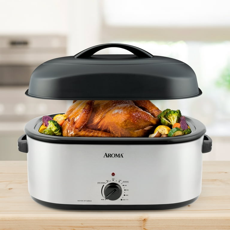 Aroma ART-712SBH 22 Quart Electric Roaster Oven with High-Dome & Self-Basting Lid, Stainless Steel