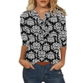 thumbnail image 1 of Gibobby Blusas Para Mujer Elegantes Blusa de manga cuartos con cuello redondo y botones estampados de lunares florales a la informal para mujer（Negro， S), 1 of 5