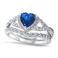 thumbnail image 3 of Sparkle Jewels Heart Cut Blue CZ His and Her 3 Piece TRIO Wedding Ring Set 14K White Gold Finish, 3 of 5