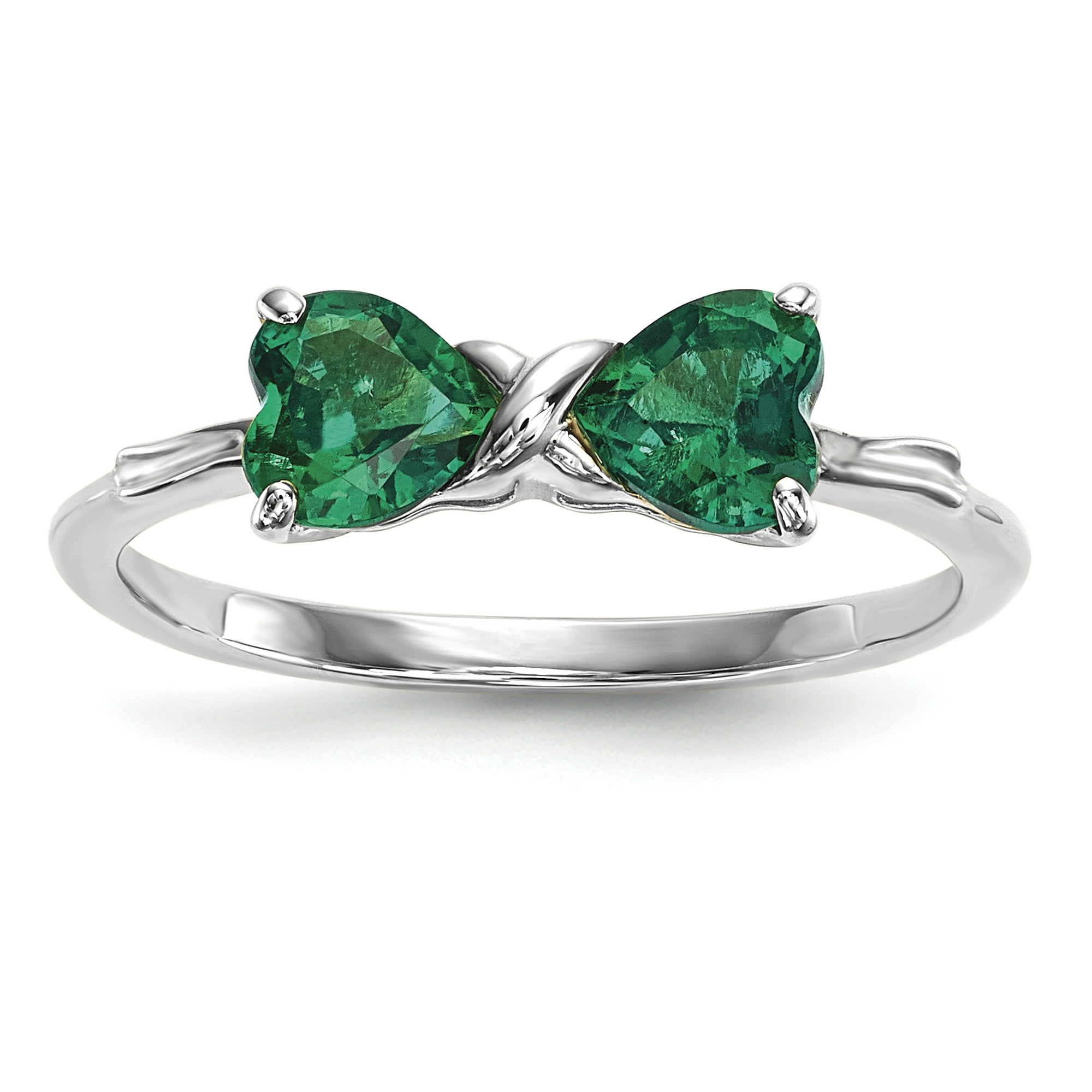 14k White Gold Created Green Emerald Bow Band Ring Size 7 00 Set