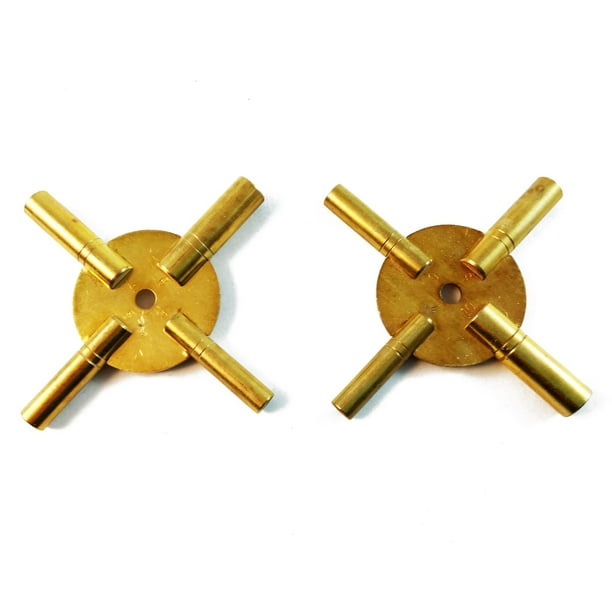 (2 Pack) Universal Antique Grandfather Brass Clock Key, 4 Prong