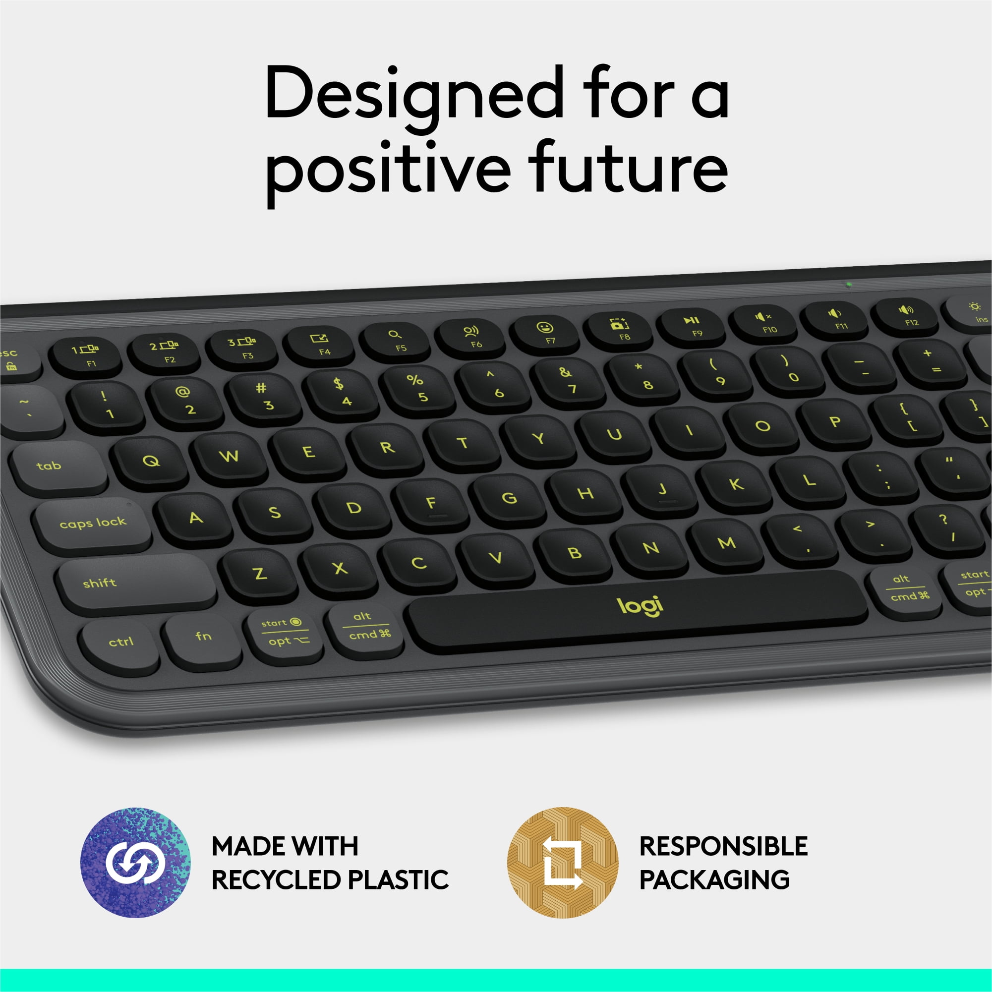 Logitech POP ICON KEYS Wireless Bluetooth Keyboard, Comfortable Typing, Programmable Keys, Easy-Switch Between up to 3 Devices (Graphite & Green) - Wireless Connectivity - Bluetooth - 32.81 ft