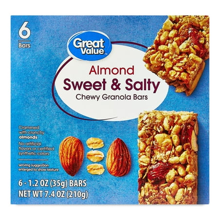 Great Value Almond Sweet & Salty Chewy Granola Bars, 7.4 oz, 6 Count
