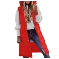 thumbnail image 2 of adviicd Long Puffer Vest Women Quilted Hooded Sleeveless Down Vest Outerwear Jackets Fall Winter Coats with Pockets (Red, M), 2 of 5