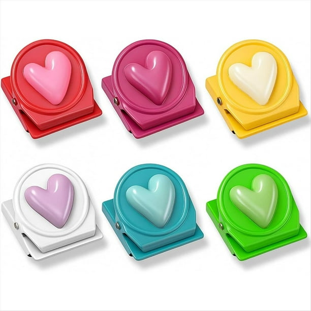 12 Imanes para Nevera, Pinzas Magnéticas de Colores para el Frigorífico, Aula, Cocina y Oficina (Coloridos, Corazón)