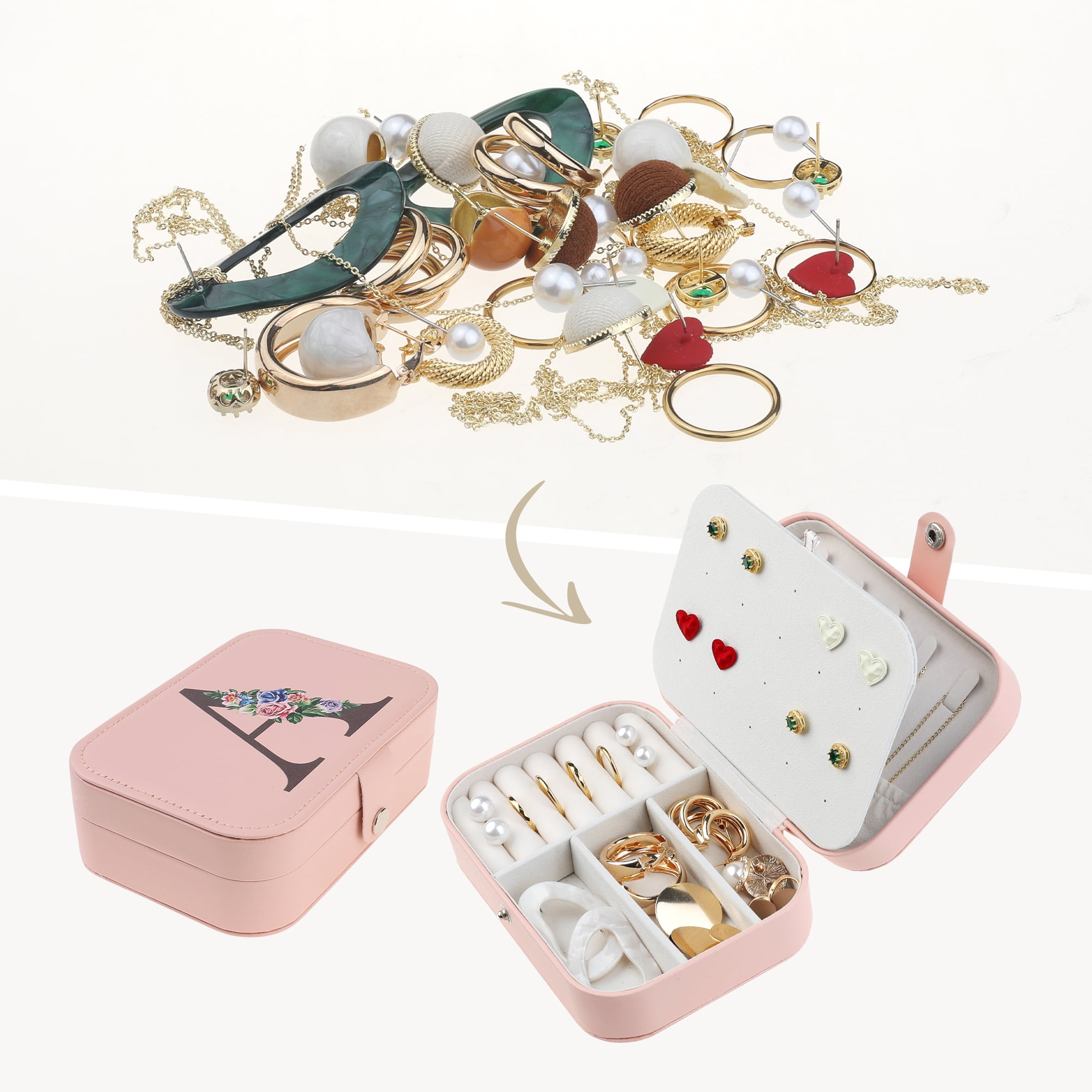 Unique Bargains Jewelry Box Small PU Leather Jewelry Organizer Case Storage Display Holder Pattern A
