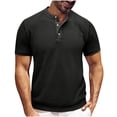 thumbnail image 2 of TAGOLD Mens Summer Short Sleeve Round-Neck Blouses & Shirts Solid Color Button Fitness Sports Top, 2 of 4