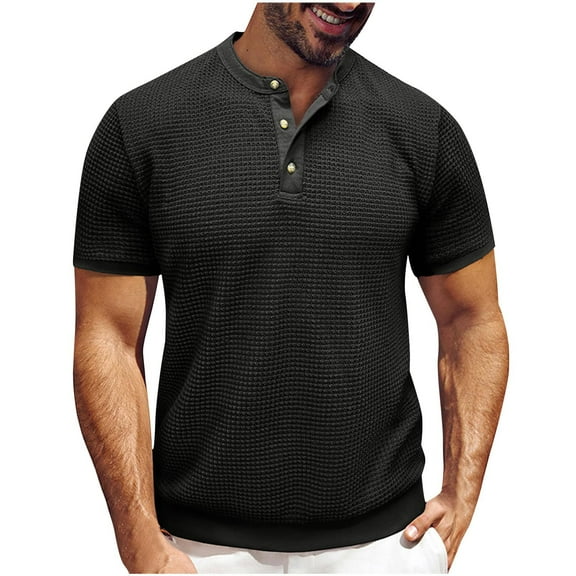 Men's Waffle Breathable T-shirt Casual Knitted Short-sleeved Shirt Pure Cotton Summer Lightweight T-shirt