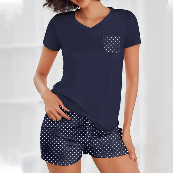 Lolmot Women's 2 Piece Outfits Summer Short Sleeve Tops and Shorts Soft Lounge Sleepwear Pajama Set with Pockets