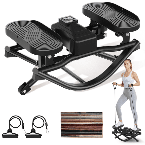 FEMCHIC Rocking Stepper for Exercise, Low-Impact Stepper Machine, Portable Lateral Stepper with Resistance Bands, LCD Display, Non-Slip Mat for Home Workout