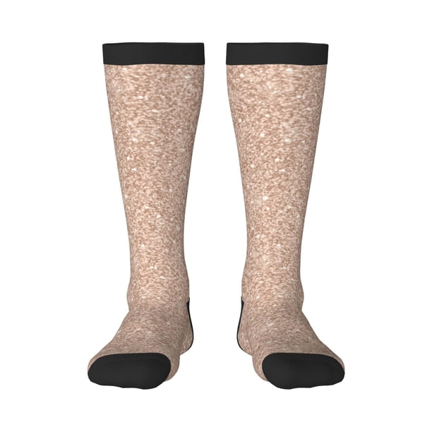 Fotbe Beige Sparkling Glitter Calcetas Divertidas Estampadas para Hombre y Mujer, Calcetas de Algodón hasta la Rodilla para Caminar, Correr, Enfermería y Embarazo
