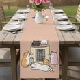 thumbnail image 4 of Pink Brown Cute Cat Table Runner 60 Inches, Cartoon Funny Heater Cats Bed Runner Dresser Scarves Tabletop for Indoor Outdoor Parties/Ceremony/Banquet, 13" x 60", 4 of 8