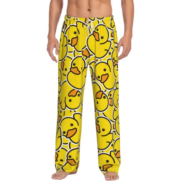 Hirioo Ducky Cartoon Animal Yellow for Men's PJ Pajama Pants Sleep Pants Men's Home Trousers with Pockets,S-3XL-Small