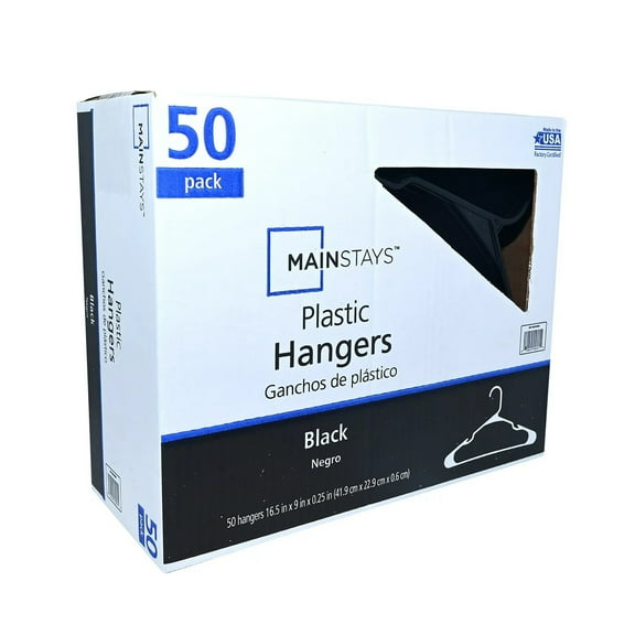 Mainstays Plastic Notched Adult Hangers for Any Clothing Type, Rich Black 50 Count