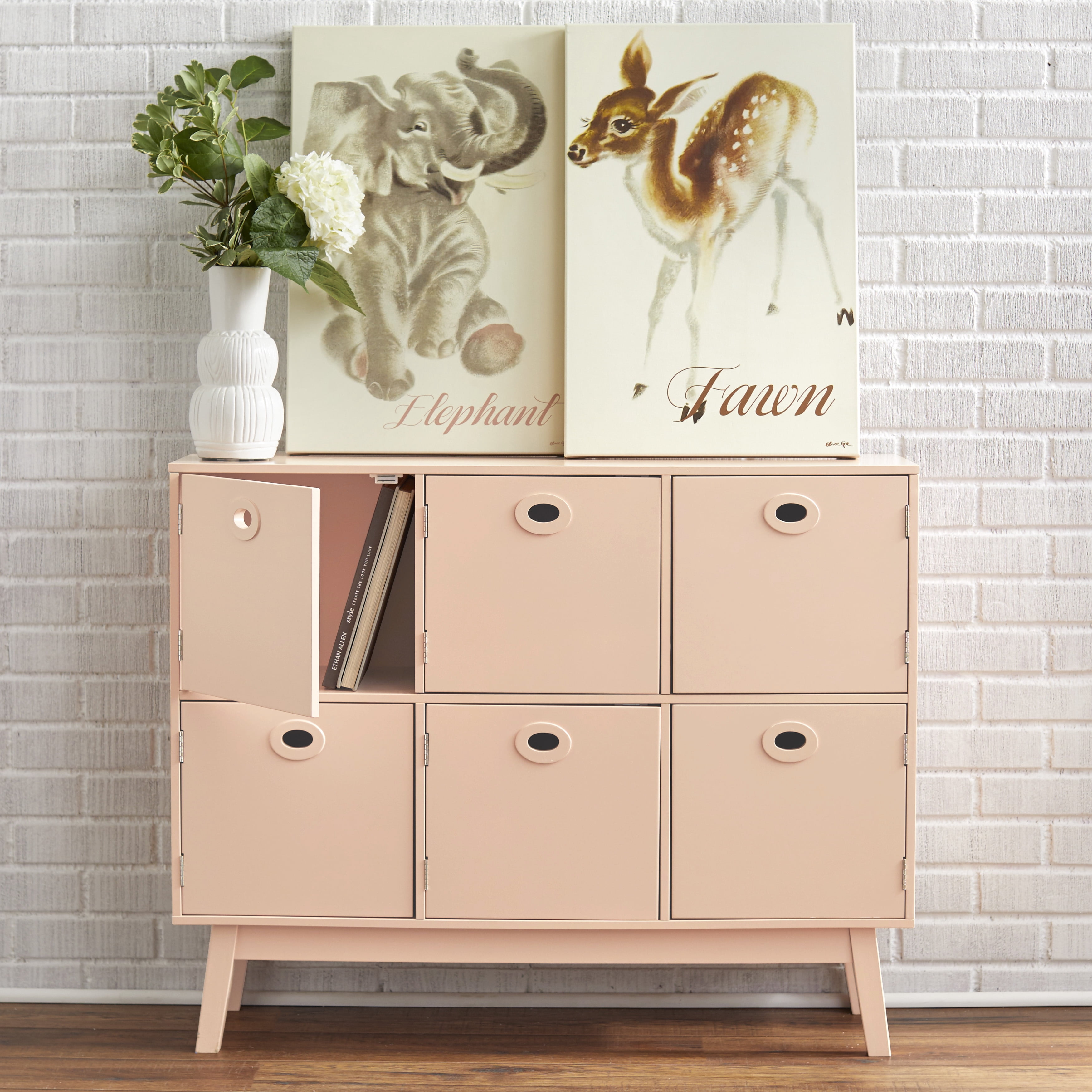 TMS Rhenzy 39" Wide Modern 6-Compartment Storage Cabinet, Pink