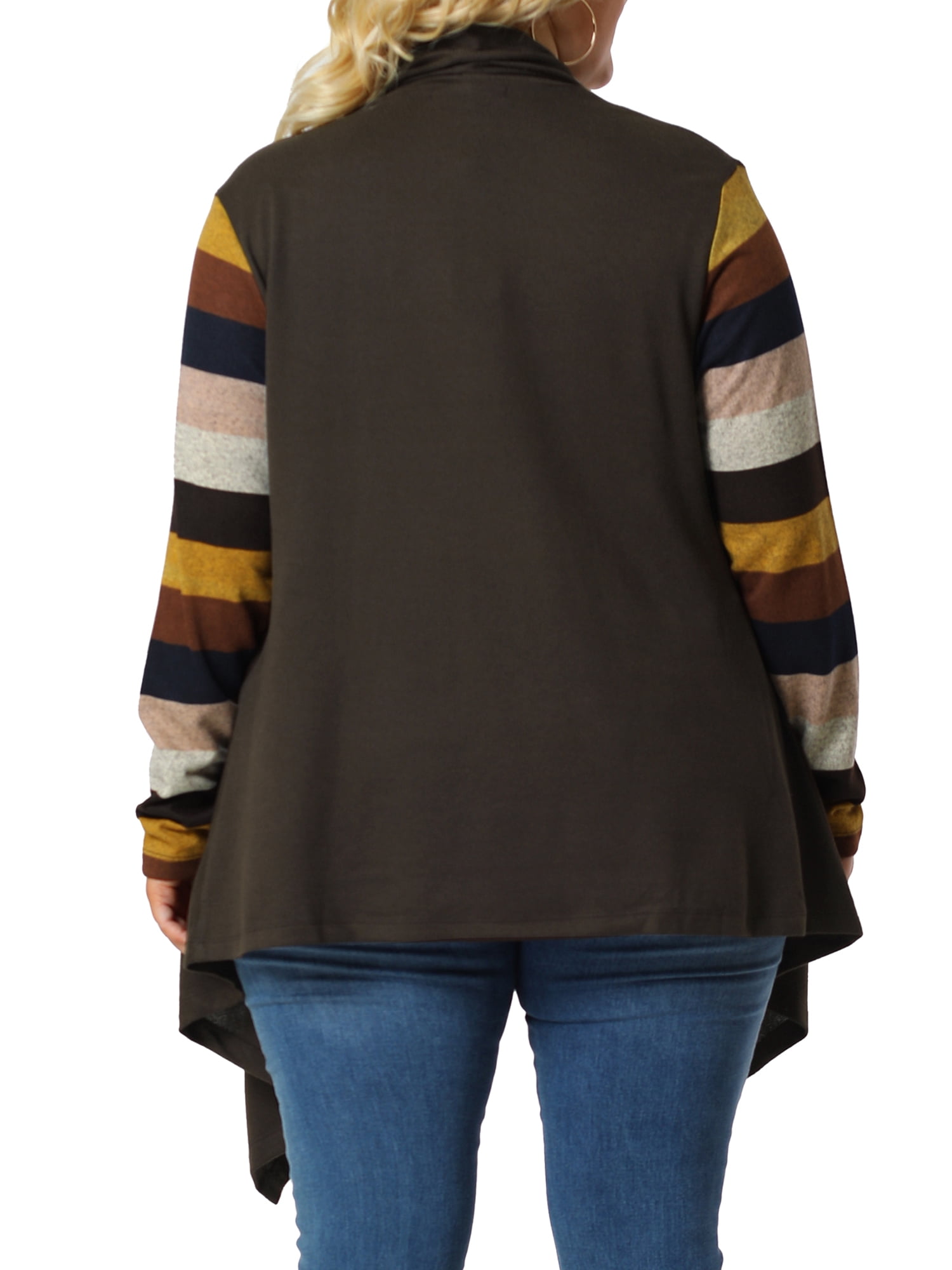 DARING DIVA Plus Size Striped Open Front Knit Cardigan Sweaters Shrugs 4X Dark Coffee